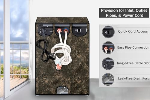 Image of Stylista PVC Washing Machine Cover Compatible for LG 10 KG Fully-Automatic Top Load T10SJMB1Z, Marble Pattern Coffee