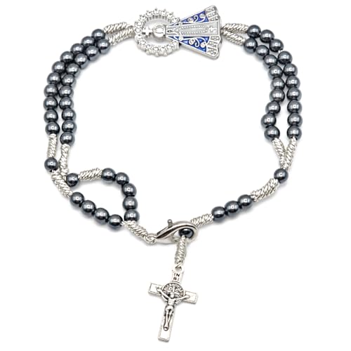 Terço de Pulso Nossa Senhora Aparecida Ajustável Aço Inox 316L 23cm