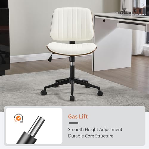 Image of Armless Rolling Office Desk Chair, Adjustable Height Computer Chair, White