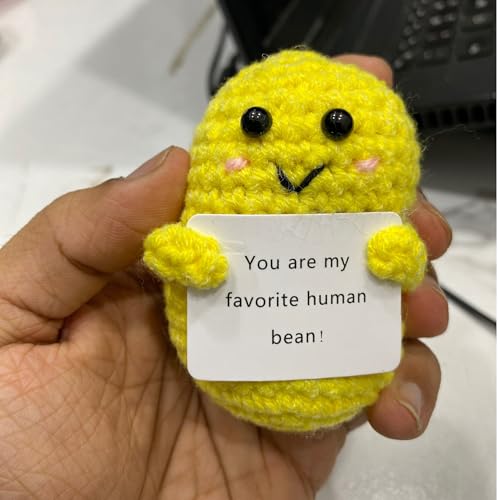 Image of Cute Emotional Support Crochet Toys Handmade Gifts with Message for Women Men Friends Coworkers, Birthday Christmas Valentine's Gift (Rajma Bean)