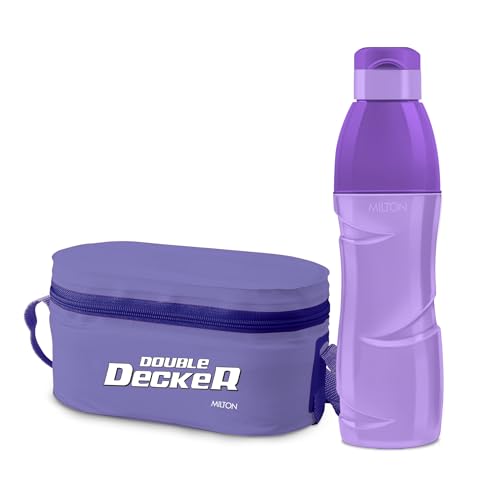 Image of MILTON Hydrameal Combo Set Lunch Box with Insulated Jacket & 490 ml Water Bottle, 3 Containers (450 ml, 280 ml, 280 ml), Microwavable & Leak-Proof Tiffin for Office, School & College, Purple