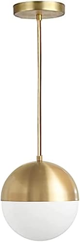 LOTREE Lámparas colgantes de globo de vidrio de latón dorado Mini bola de vidrio de leche blanca de 5.9 pulgadas con acabado dorado lámpara de techo