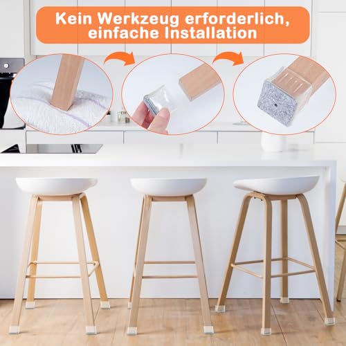 VABNEER Silikon Stuhlbeinkappen Eckig, 16 Stücke Schutzkappen für Stuhlbeine mit Filzpolstern und Metalldichtung Verstärkung, Tische und Stühle Fuß Protektoren für Hartholzböden (30-35mm)