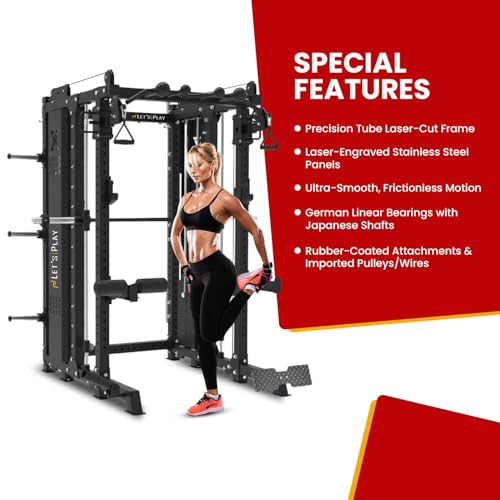 Image of Let's Play Commercial Multi-Functional Power Rack with Smith Machine | All-in-One Home Gym Trainer for Full Body Workouts | Commercial Grade Frame Warranty ( Call on 8587902343)