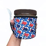Lit Handlers Ice Cream Cooler Sleeve - Neoprene Ice Cream Pint Holder with Handle & Pocket - Tear Resistant Cooler & Container - Machine Washable & Leak Proof Cup Cover for Yogurt (Red White & Texas)