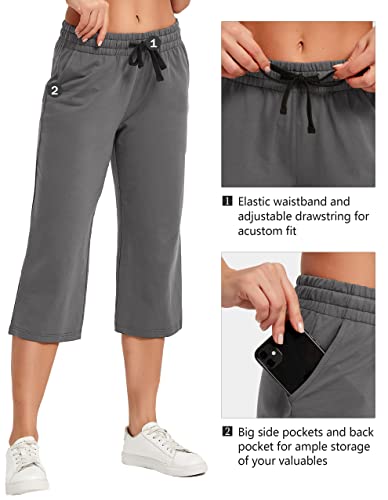 Image of SPECIALMAGIC Women Capri Pants Cotton Yoga Wide Leg Pajama Pants Capris Sweatpants Sports