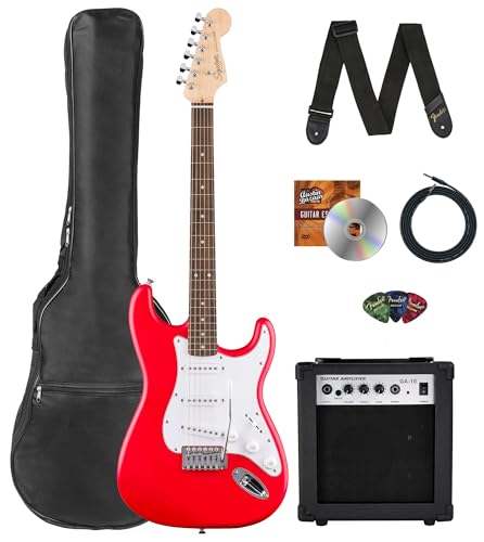 fender squier stratocaster - torino red bundle with amplifier gig bag strap instrument cable picks and austin bazaar instructional dvd