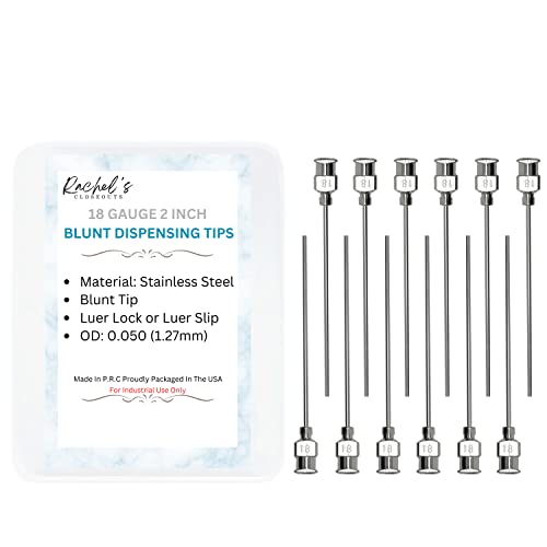 Rachel's Closeouts 12 Packs of 18 Gauge Needle 2 inches Stainless Steel Blunt Tip Needle Dispensing Needle Luer Lock Tips Needle -Industrial Needles for Ink Cartridges,Glue,Syringes,Woodworking