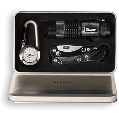Stauer Survival Box Multi Tool, Flashlight, Carabiner Watch for Outdoor Adventures Hiking and Camping Supplies in a Practical Silver Box