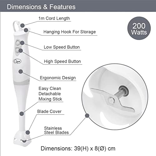 Quest 35090 Hand Blender / 2-Speed / 200 Watt / Ergonomic Grip / Easy Clean