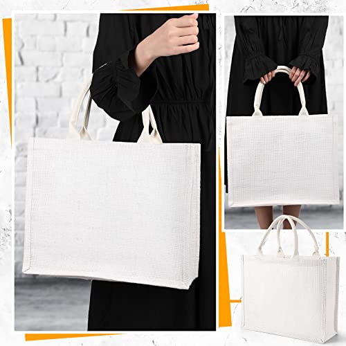 Reginary 10 Pack White Burlap Tote Bags Reusable Jute Tote Gifts Blank Canvas Grocery Bags with Handles for Women Bridesmaid Wedding Gifts DIY Craft, 15.4 x 5.9 x 12.2 Inch