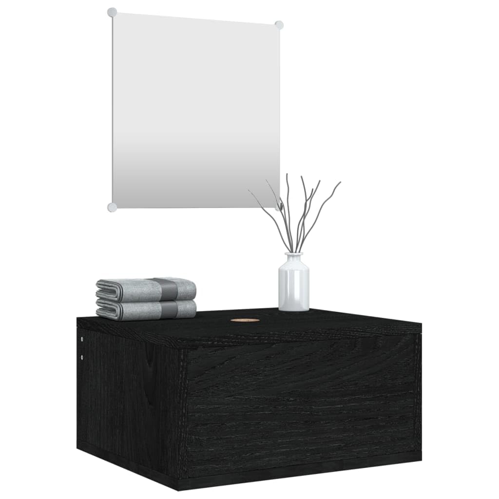 2-częściowy zestaw mebli łazienkowych, czarny, materiał drewnopochodny z szafką pod umywalkę 40 x 34 x 20 cm i lustrem 30 x 30 cm, nie zajmuje dużo miejsca, wiszące meble łazienkowe, miejsce