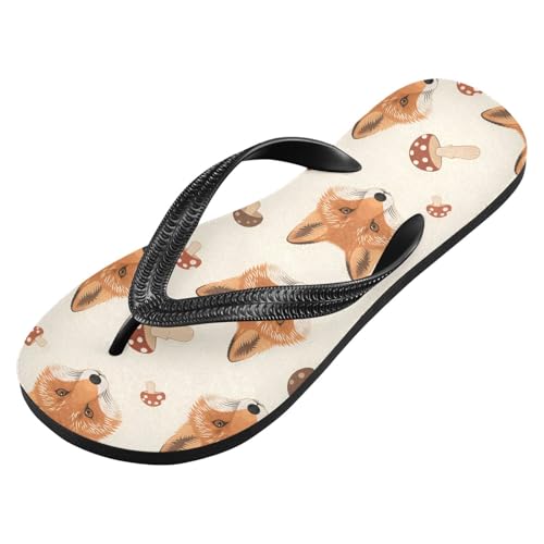 ALAZA Fox Mushroom Flip Flops for Women Fashion Beach Slippers Comfort Mens Flip Flops Non-Slip Rubber Shower Slippers Sandal for Hotel Travel Sport,XS2