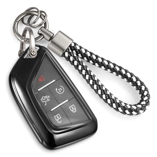 Image of Key Fob Cover for Cadillac, Black PU Braided Loop