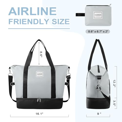 WOOMADA Weekender Bag for Women Travel, Overnight Bag with Shoe Compartment,Personal Item Travel Bag with Toiletry Bag(black&grey)2