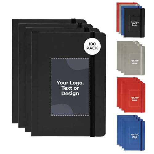 Cimpress Personalized Notebook, Custom Journal with Logo and Text, Soft Cover, Lined pages, Pocket Notebook, 4.13 x 5.75 in, 100 Pack, Black, Office Supplies for Business, Corporate Gifts, Events