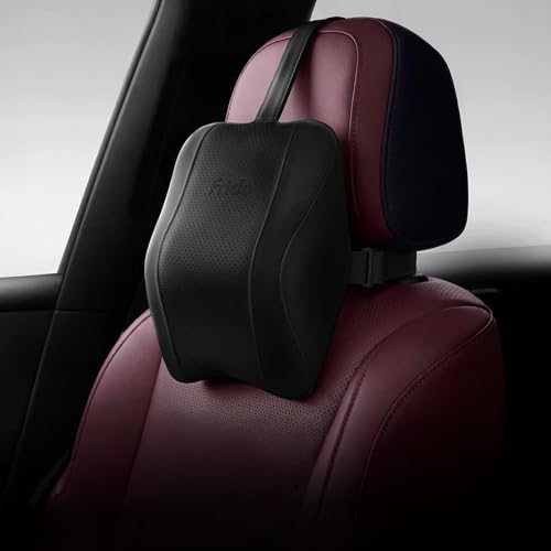 Image of Frido Premium Car Neck Rest Pillow with Ergonomic Memory Foam Headrest Cushion and Luxe Leatherette Cover, Comfortable Neck Support for Driving, Relieves Neck Pain for Long Drives and Travel | Black