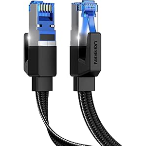 UGREEN Ethernet Cable 2M, Cat 8 Internet Cable Flat High-Speed 40Gbps 2000Mhz Network Cable, Gigabit Braided RJ45 LAN Cable Patch Cord Compatible for PC/Laptop, PS5, Xbox, Modem, Router, Swi