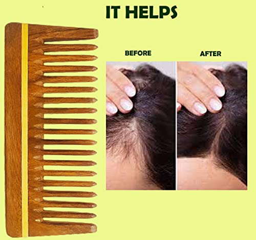 Image of Neem Wood Wide Tooth Comb for Hair - Natural Wooden Anti-Static Detangling Comb for Men & Women | Helps Reduce Breakage & Frizz | Scalp Massage | Eco-Friendly Hair Care Tool (Pack of 1) (Neem Wood - Combo)