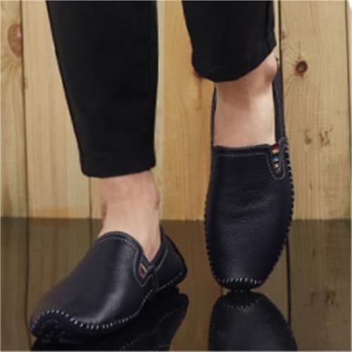 Mens Loafers Shoe Stitching Details Genuine Leather Elastic Side Flat Heel Flexible Lightweight Casual Slip-ons2