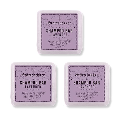 Störtebekker® Premium Champú sólido Lavanda (x3) - Champú vegano hecho a mano para hombre y mujer - cuidado de ducha perfumado para la piel y el cabello - Champú hidratante sólido - Champú Bar