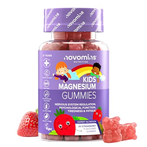 Magnesium Gummibärchen Kinder 30 Gummis 546 mg Magnesium Citrat mit 60 mg MG Vegan & Glutenfrei Komplex 1 Monatsvorrat - Vitamine Kinder - Novomins