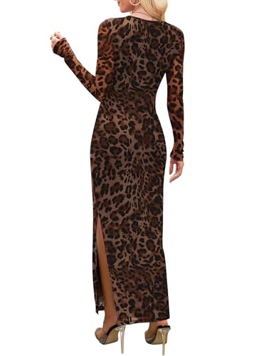 WIHOLL Women's Bodycon Maxi Dress Fall Fashion Long Sleeve Floral Print Tight Fitted Party Club Ruched Dresses3