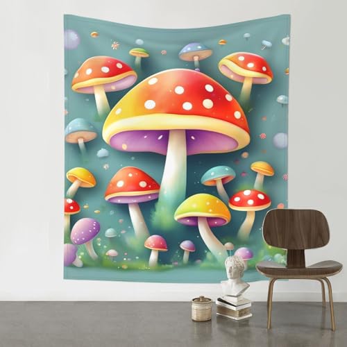 Tapisserie murale champignons colorés pour créer un cocon bohème dans votre dortoir