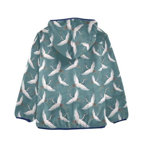 White Flying Cranes Girls Fleece Jacket Girls Fall Jacket Girls Zip Up Hoodie Girls Sherpa Jacket 2-10T2
