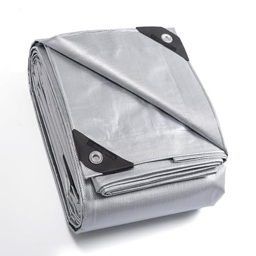 GUARD SHIELD Abdeckplane mit Ösen Wasserdicht 3m x 3m Grau Plane Gewebeplane 160g/㎡ Schutzplane Allzweckplane, Reißfest, UV-stabilisiert, Schimmelresistent