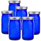 eleganttime Blue Mason Jars Wide Mouth,6 Pack Cobalt Blue Colored Mason Jars 32 oz for Canning, Pickling, Storage, DIY Crafts & Décor