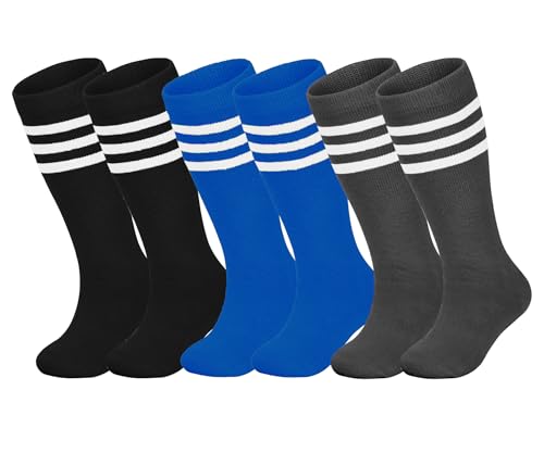 Image of ENBAOHUI 3 Pairs Toddler Soccer Socks - Kids Boys Girls Knee Socks