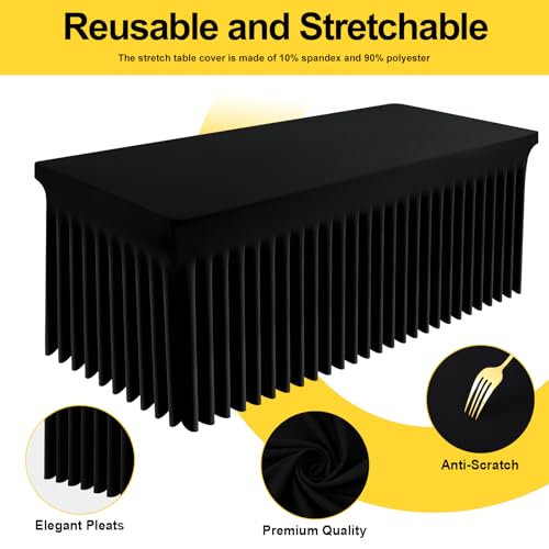Smiry Spandex Tablecloth, Elastic Fitted Stretch Tablecloth for 6FT Rectangle Tables, Waterproof Washable Table Cover Skirt for Outdoor, Wedding, Banquet & Parties (Black, 72Lx30Wx30H Inch)
