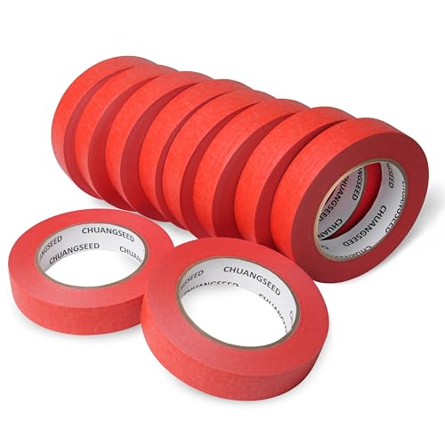 Image of CHUANGSEED Red Painters Tape 1 Inch x 55 Yards x 10 Pack - Red Masking Tape Bulk Multi-Surface Residue Free Painting, DIY Crafting, Marking, Artwork and School Projects, 550 Yards Total