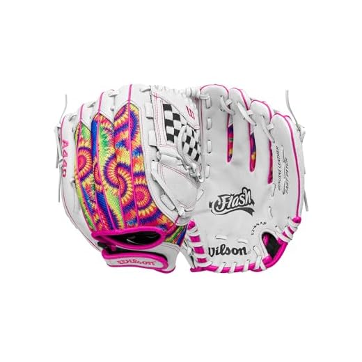 Wilson 2024 A440™ Flash™ 11.5” Youth Infield Fastpitch Softball Glove - Right Hand Throw, White/Pink/Tie Dye