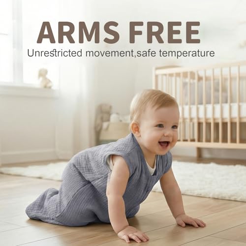 Image of BSTOPPT 2 Pack Baby Sleep Sack 18-24 Months 100% Organic Cotton Muslin Baby Sleeping Bag 2-Way Zipper Wearable Blankets TOG 0.3 (Gray & Pink Butterfly, X-Large)