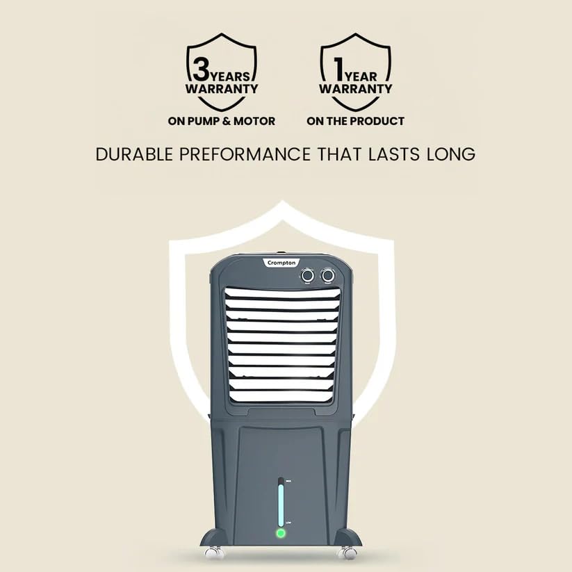 Image of Crompton Zelus PAC45 45L Desert Air Cooler, Grey, with 4-Way Air Deflection, Auto Swing Louvers, Ice Chamber, Everlast Pump, Motor Overload Protection, Inverter Compatible