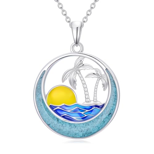 Midari Palm Tree Necklace 925 Sterling Silver Sun Sunset Ocean
