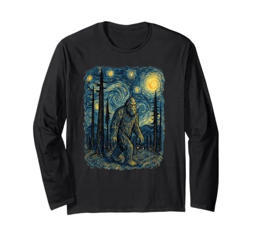 Arte críptido de Bigfoot Starry Forest Night, Divertido Regalo Manga Larga