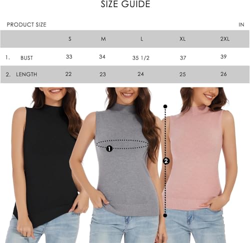 Image of Sleeveless Mock Neck Knit Tops for Women Slim Fit Turtleneck Sweater Vest Business Work Tank Pullover