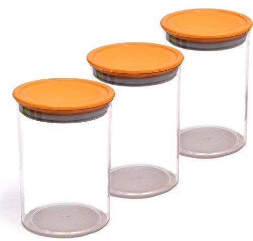 WhopperIndia Airtight Transparent Food Storage Container Set of 3 with Lids made by Durable BPA-free Plastic for Keeping Food Dry & Fresh, Orange Color - 30 Oz (900ML)