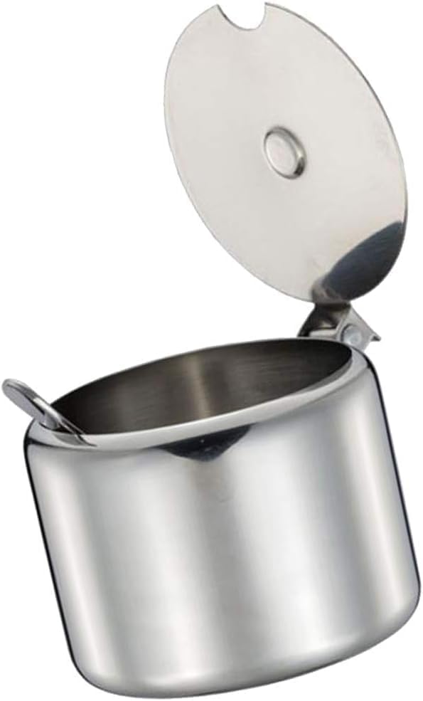2Pcs Stainless Steel Sugar Bowl Spice Pot Sugar Canister with Spoon - Silver, 285 ml Portable and Useful Economical easoning Jar for Home Kitchen Sugar Bowls - Image 4