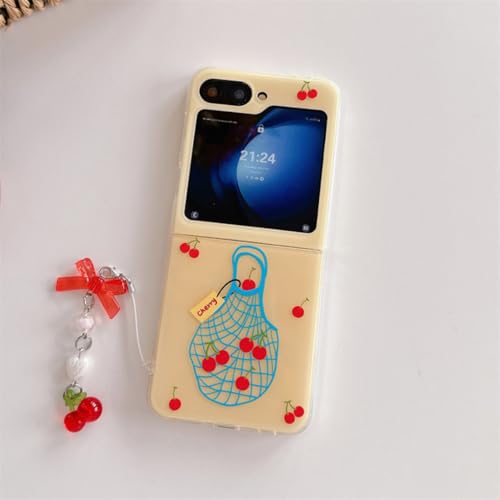 Coque Galaxy Z Flip5 Motif Fruit avec Dragonne pour Sorties et Photos