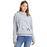 ALYC Unisex Hoodies Pet Holder Cat Dog Large Pouch Carriers Pullover with Cat Printing Sweatshirt (Light Grey- Classic Version, M)
