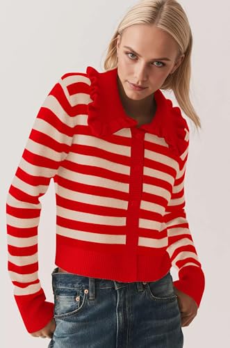 Image of Ythomm Womens Ruffle Collar Cropped Cardigans Button Down Open Front Long Sleeve Knit Sweater Jackets Casual Solid Fall Tops