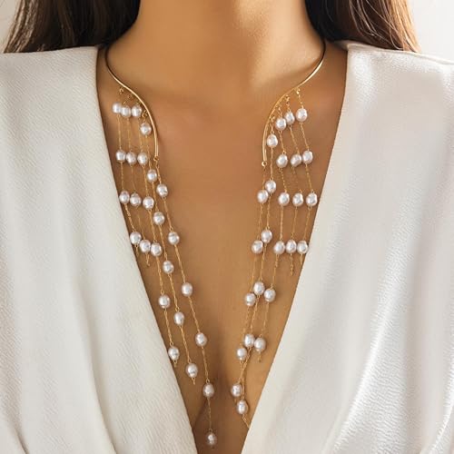 Collar de perlas exageradas con borlas largas de lentejuelas y estrella 2
