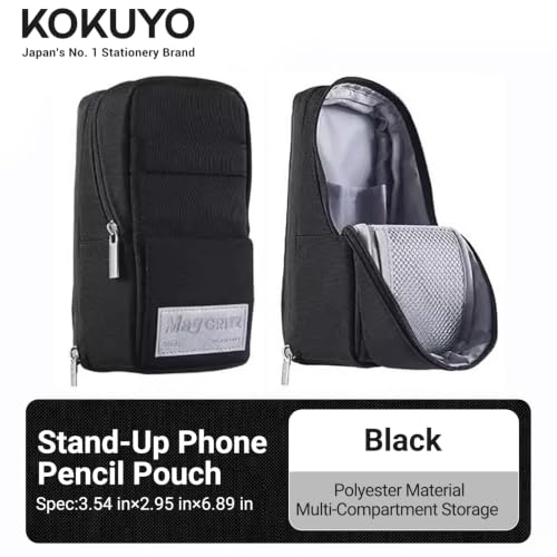 Image of KOKUYO Pencil Case Pouch, Standing Pen Pouch Bag, Foldable Magnetic Stand up Phone Pencil Holder Organizer, Large Capacity Portable Pencil Box for Office, Home & College Use. (Mag Critz Neo - Black)