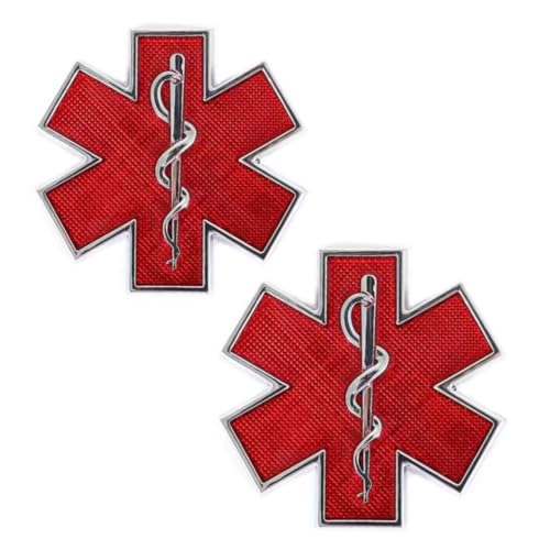 Image of 2 pcs Life of Star Metal Badge Star of Life Emblem Decal Car Door Windshield Rear Trunk GM Pickup Wrangler Jeep (RED)