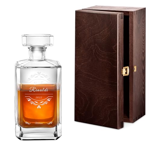 Maverton Decanter per Whisky in vetro - incisione personalizzata - Caraffa in vetro da 700 ml - idea regalo per la coppia