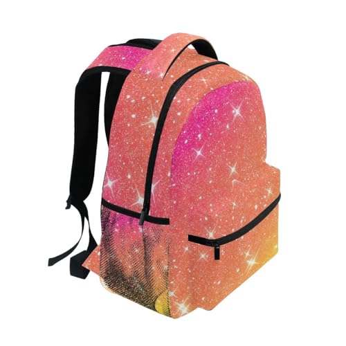 GAIGEO Orange Glitter Backpack School, Sturdy 18L Kids Backpacks, Name Tag, Comfortable Wear, Easy Care, M2